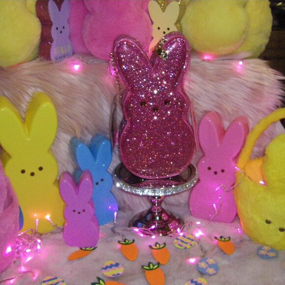 Betsey Johnson Kitsch Peeps Pink Rhinestone Bunny Rabbit Easter Crossbody Bag - Picture 2 of 16